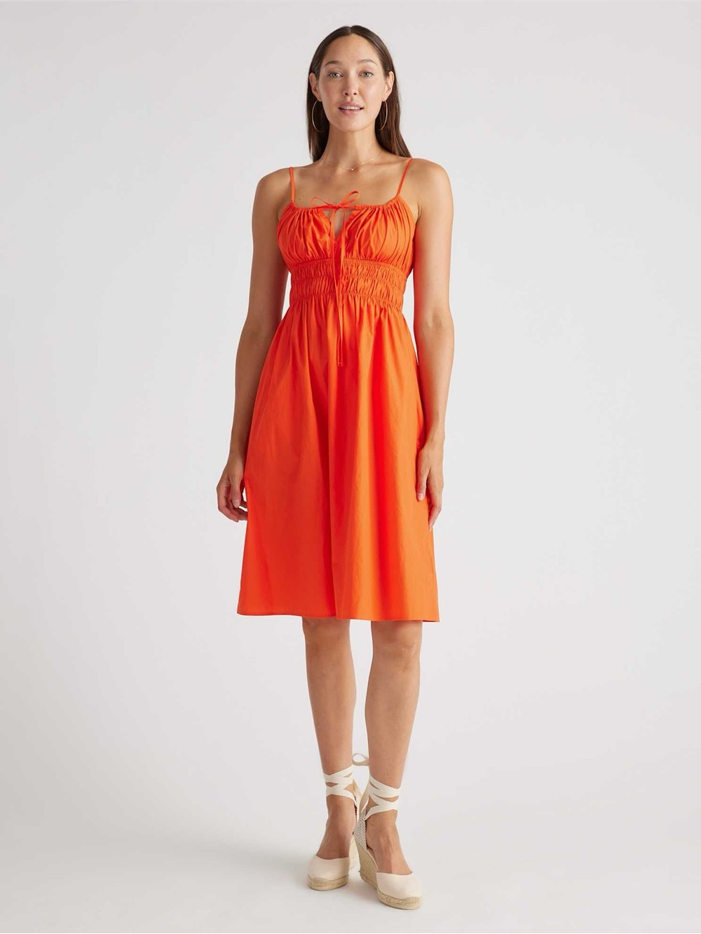 Quince 100% Organic Cotton Keyhole Midi Dress Vermilion Red Size M - Picture 2 of 14